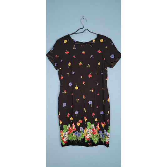 Women's Vintage JD Stone Black Floral Dress Size 14 (Fits Like A 10)