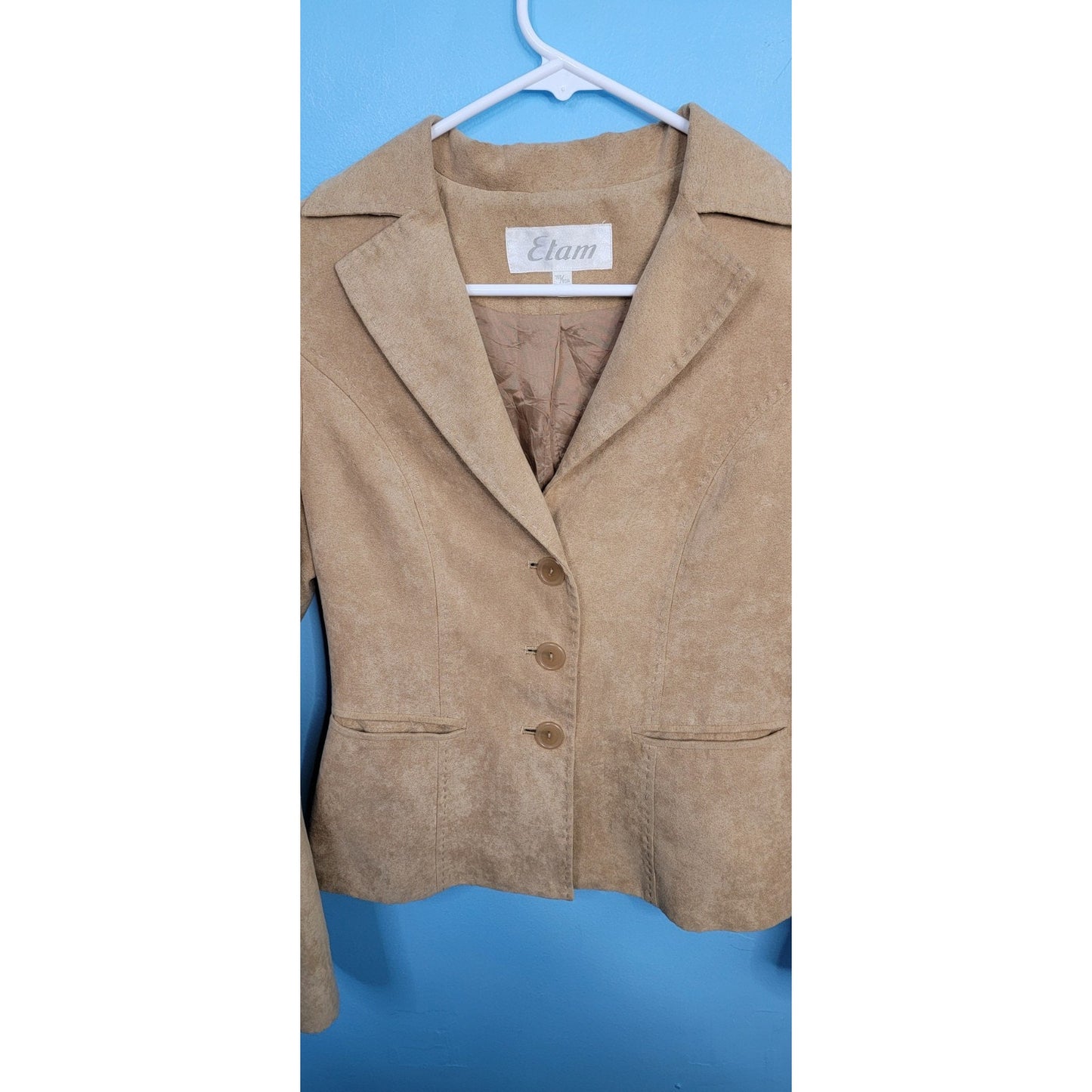 Women's Etam Tan Coat Blazer Size 160/80A With Pockets