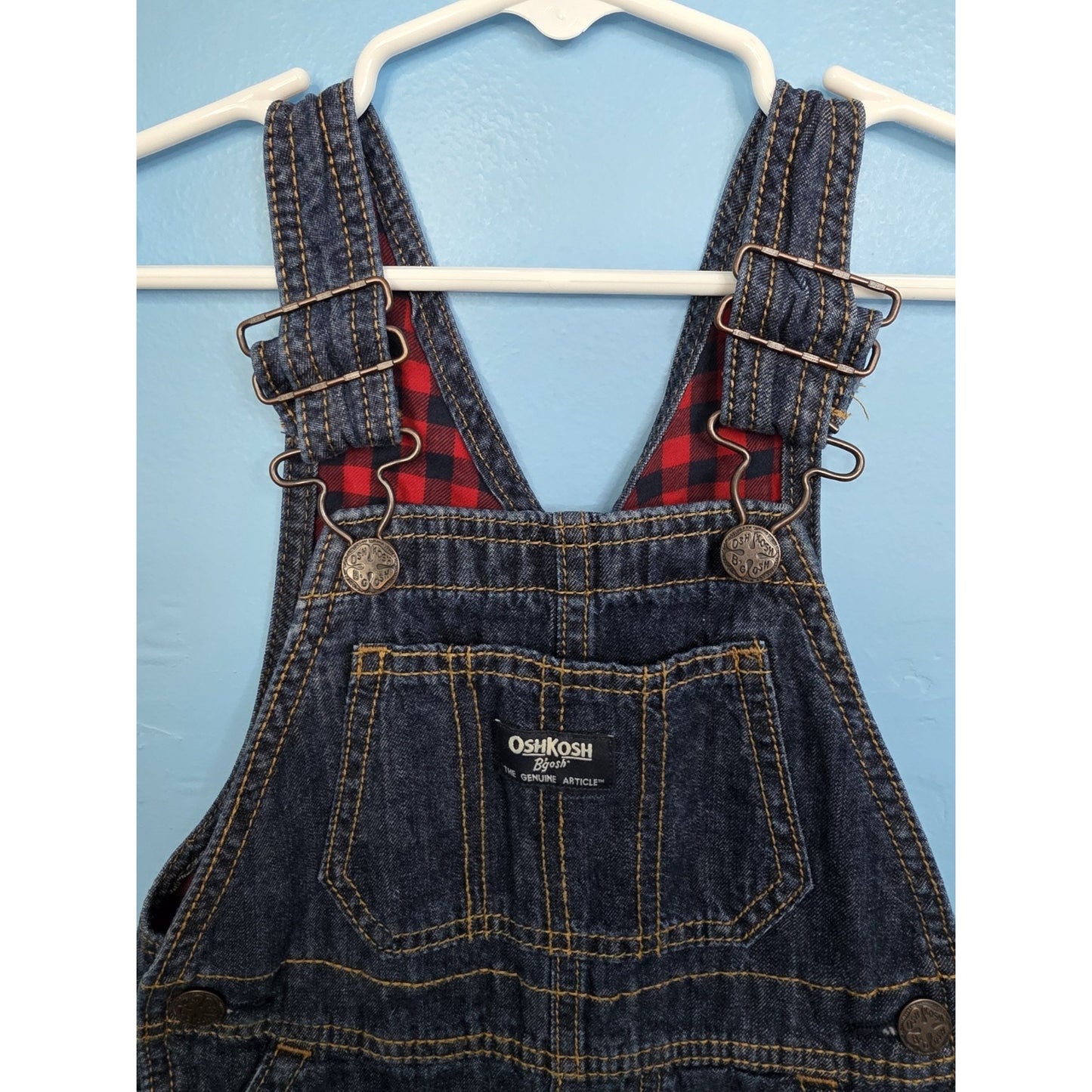 OshKosh Bgosh 3T Denim Buffalo Plaid Flannel Lined Bibs Overalls Jean Toddler