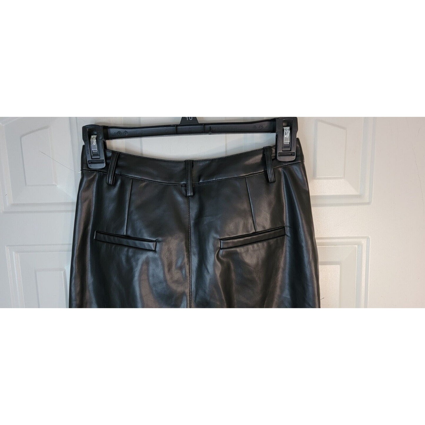 Women's Ayla Black Faux Leather Pants With Front Slit Size Small