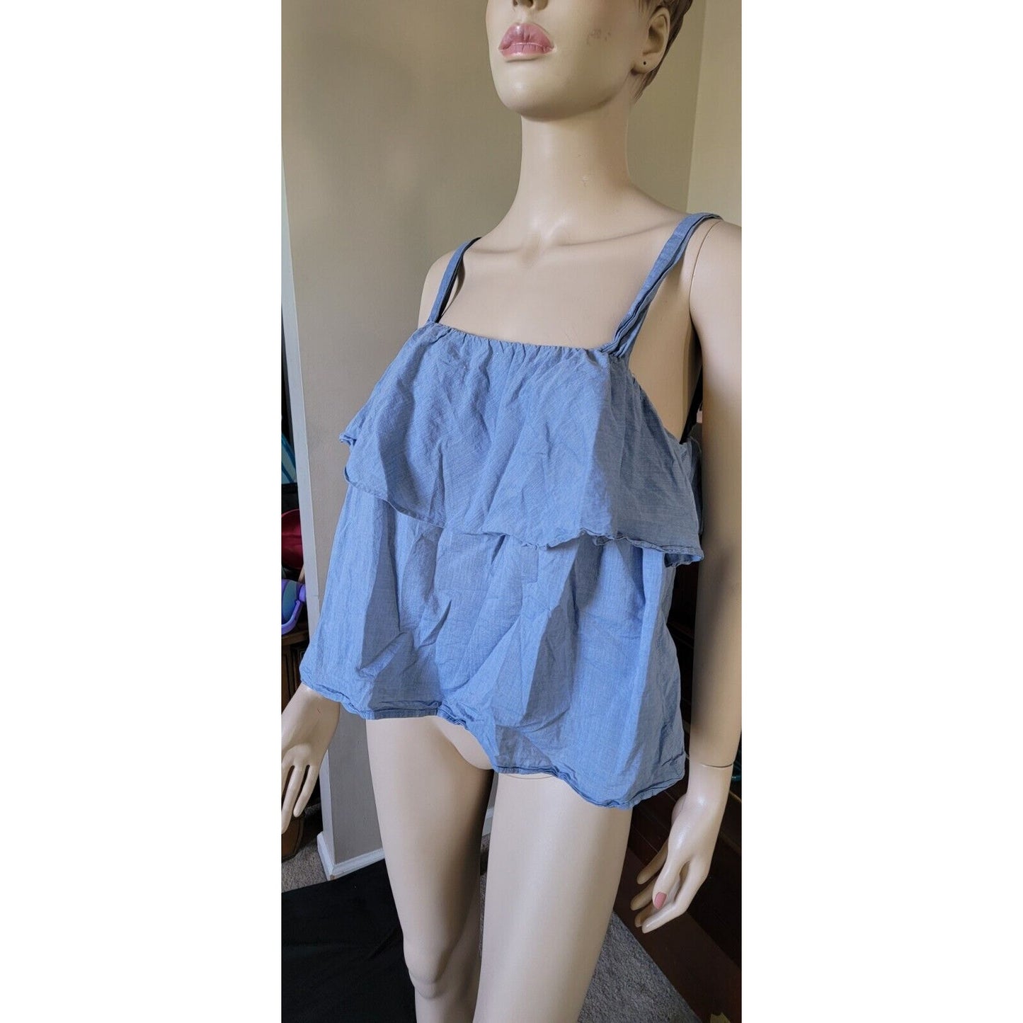 Who What Wear chambray denim blue ruffle tank cotton xxl top