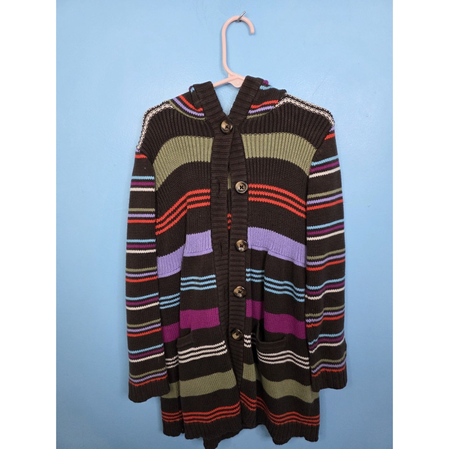 Hannah Andersson Knit Cardigan 100% Cotton Size 110 With Hood Pockets Buttons