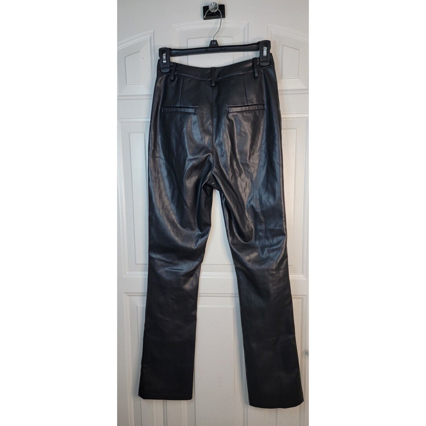 Women's Ayla Black Faux Leather Pants With Front Slit Size Small