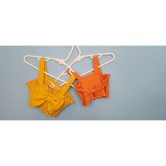 Baby Girls 6-9mos 3 Piece Outfit, 2 Bow Crop Tanks And Sunflower Bloomers