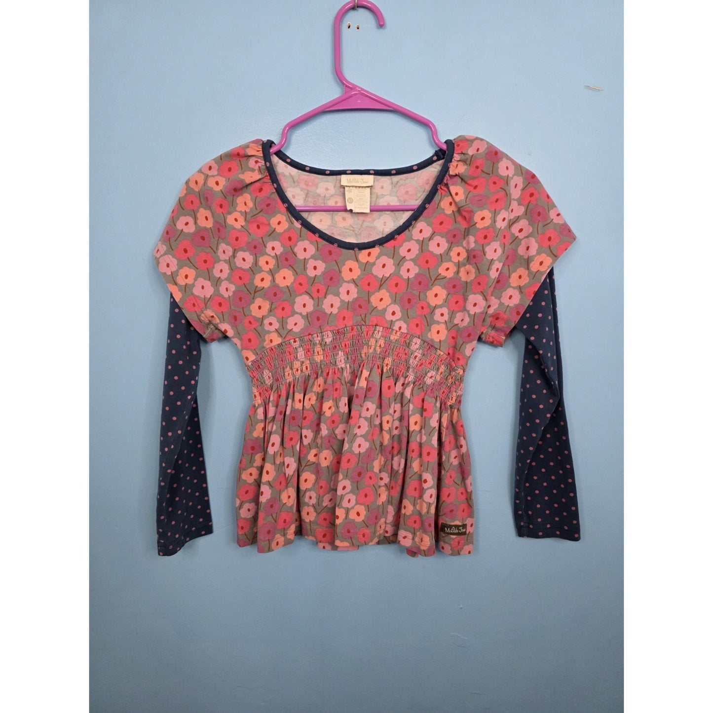 Matilda Jane Kids Girls Size 10 Pink Floral Long Sleeve Knit Shirt Top Colorful