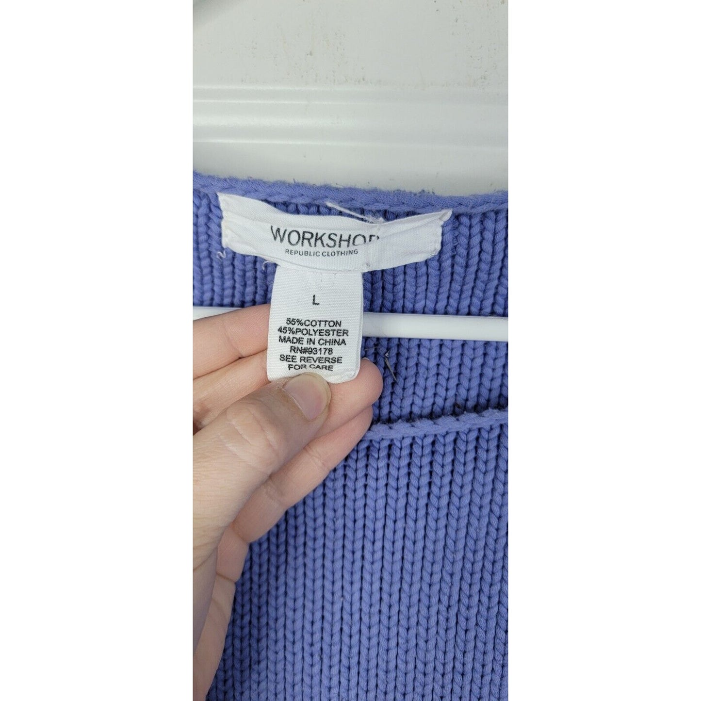 Workshop Republic Clothing Knit Crew Neck Blue Sweater 3/4 Sleeves Size Large