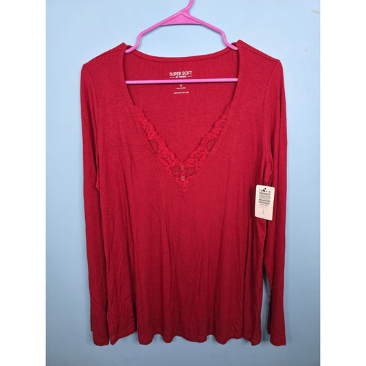 Torrid Size 0 Red Super Soft Sleep Light Knit Rib Long Sleeve New With Tags