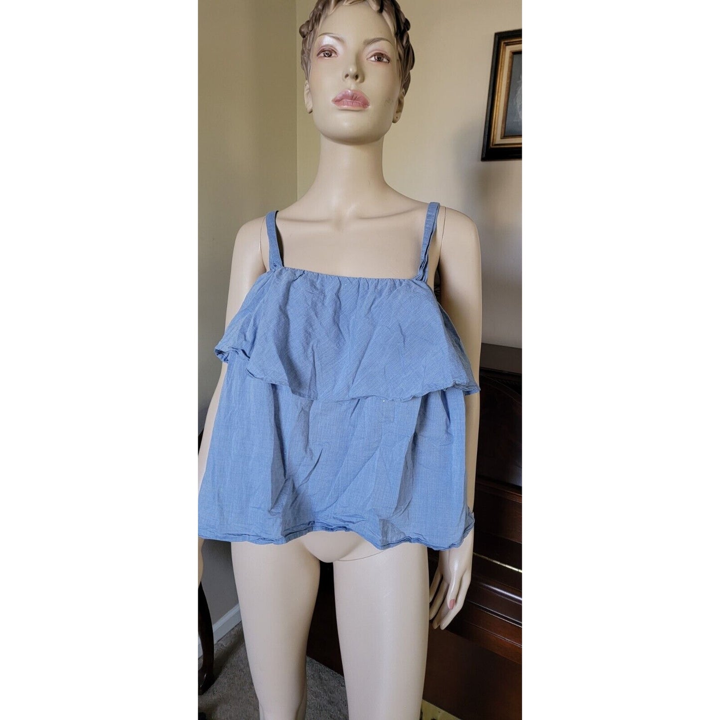 Who What Wear chambray denim blue ruffle tank cotton xxl top
