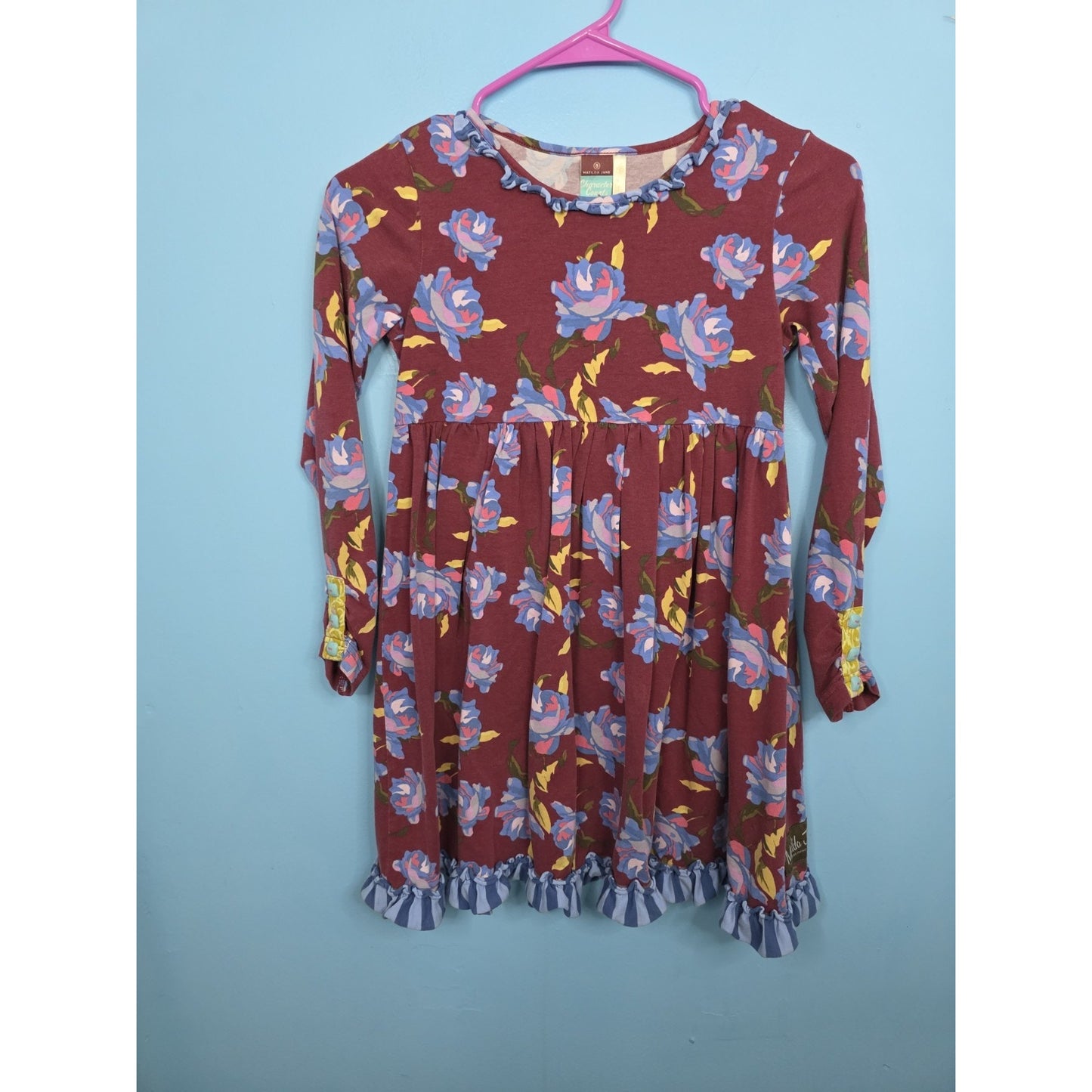 Matilda Jane Dress 8 Winifred Burgundy Blue Floral Ruffle