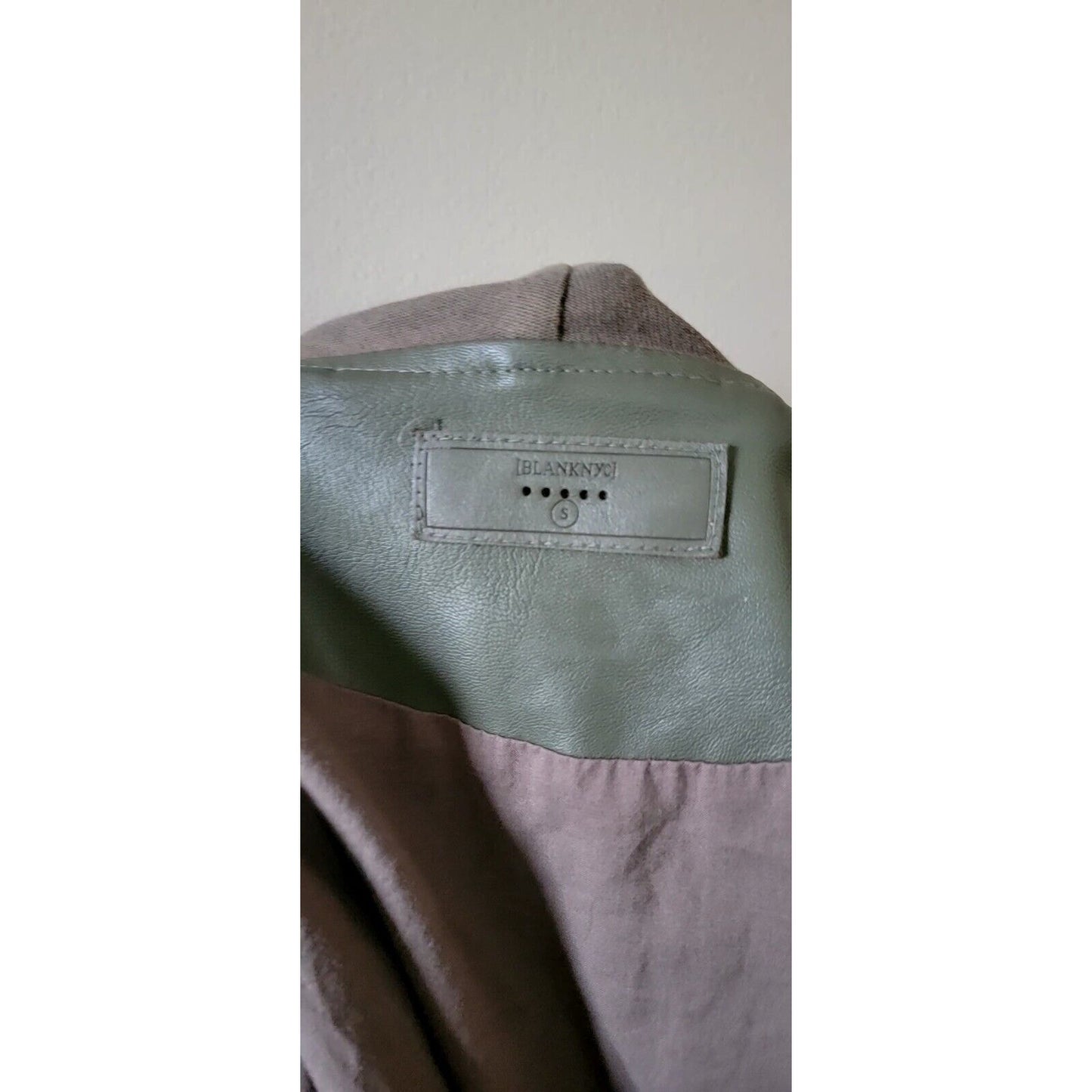 Blank NYC Faux Leather And Fabric Jacket Olive Green Biker Style Size Small