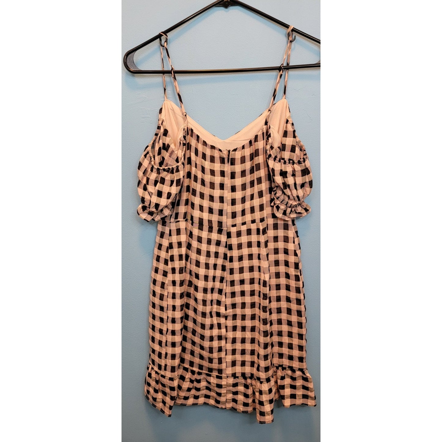 Estrella Cosmopolitain X DTP Pink Plaid Cold Shoulder Mini Dress Size Medium