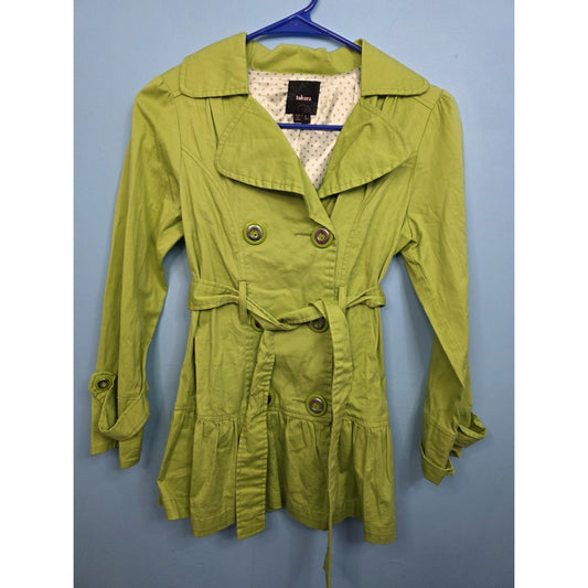 Takara Bright Green Double Breasted Trench Coat Girls Large Belted Ruffle Hem