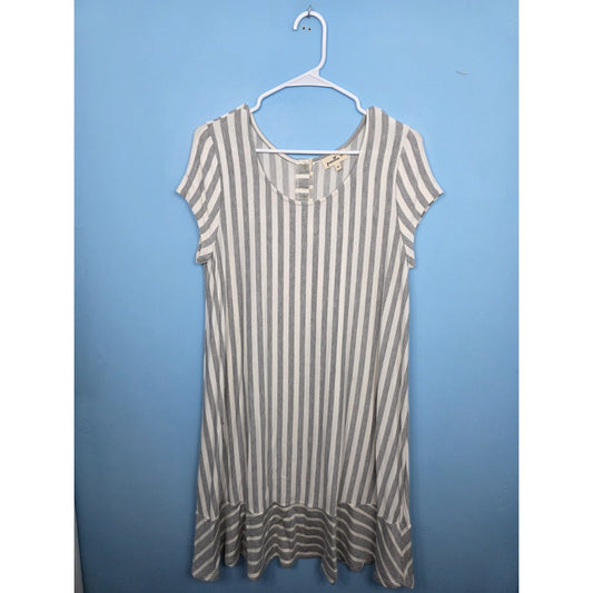 Anthropologie Puella Dress Gray And White Stripe With Flutter Hem Sizes Medium