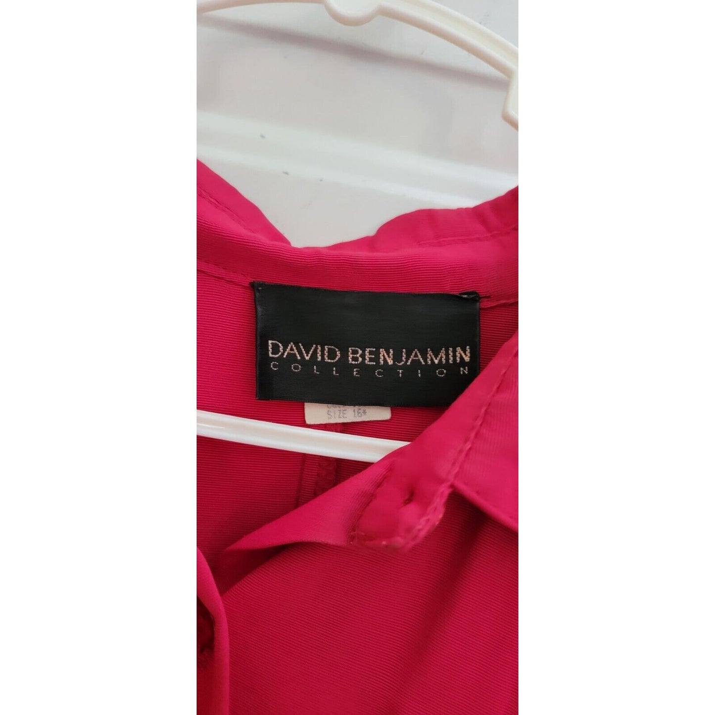 1980s David Benjamin Shin Length Pinky Red Belted Dress With Brooch Size 16