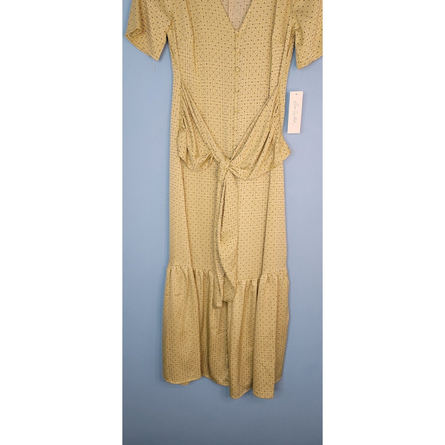 Love, Whit Citron Dot Midi Maxi Dress Womens Sz XS Tie Waist Green Whitney Port