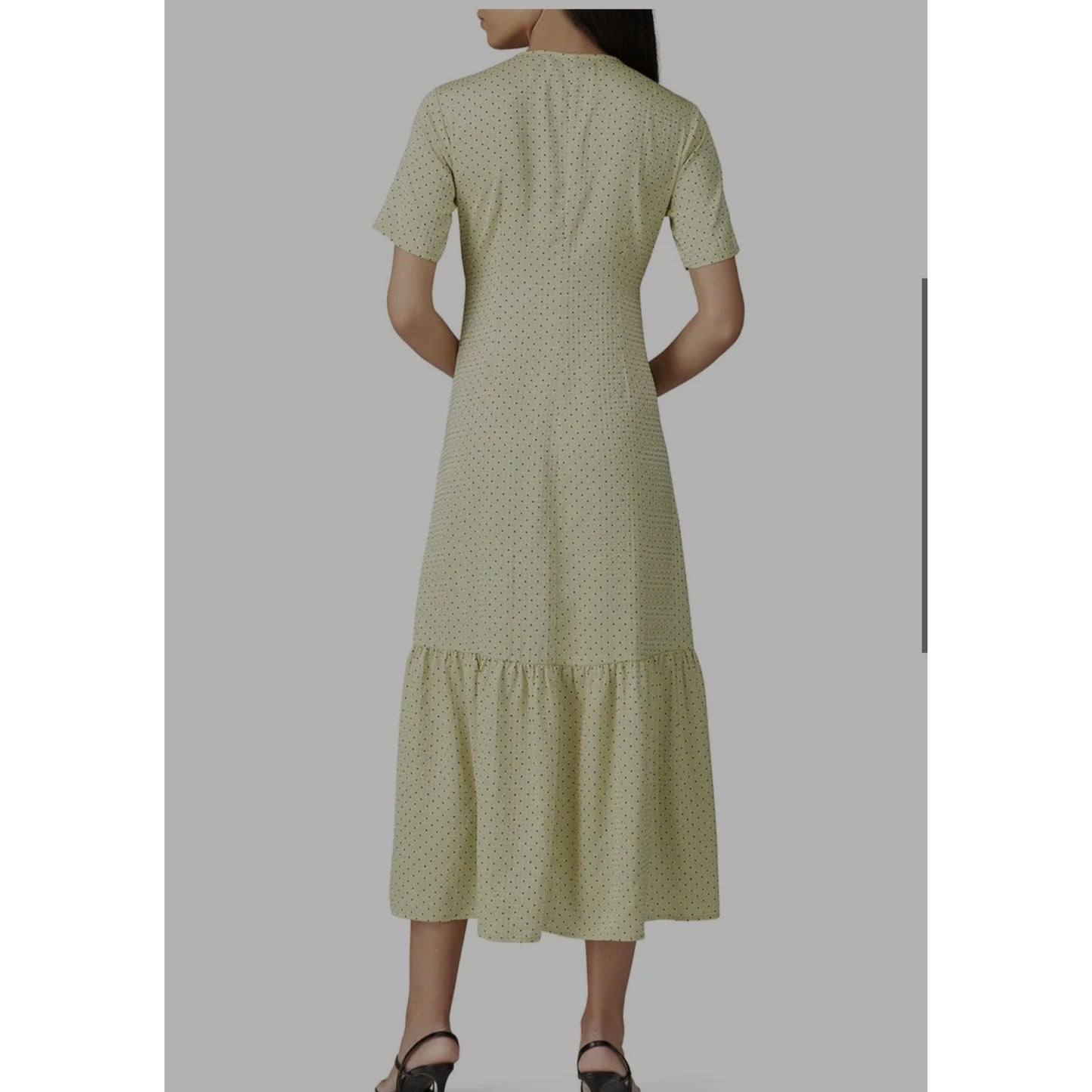 Love, Whit Citron Dot Midi Maxi Dress Womens Sz XS Tie Waist Green Whitney Port