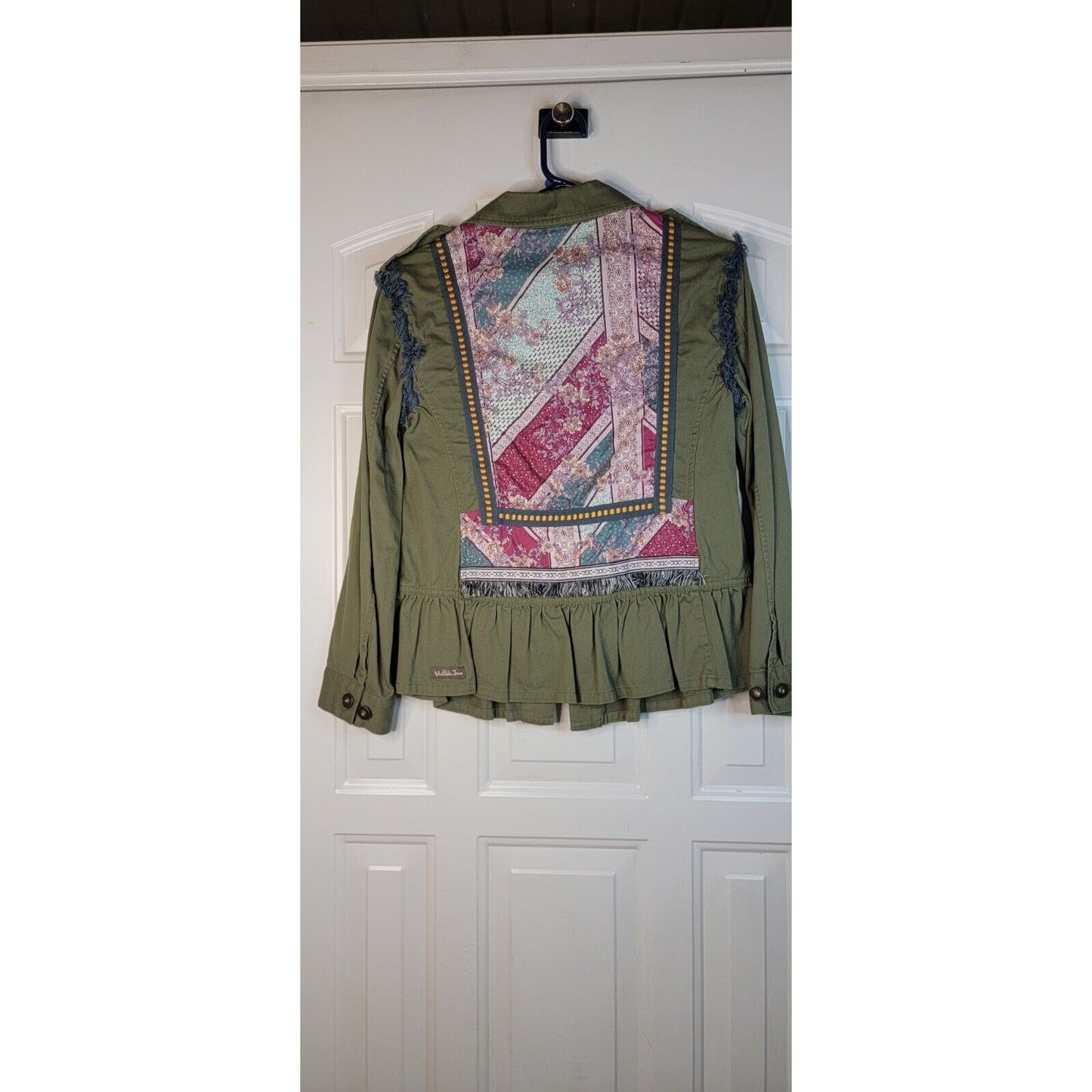 Matilda Jane Embroidered Patchwork Military Jacket Sz XS Army Olive Green Artsy
