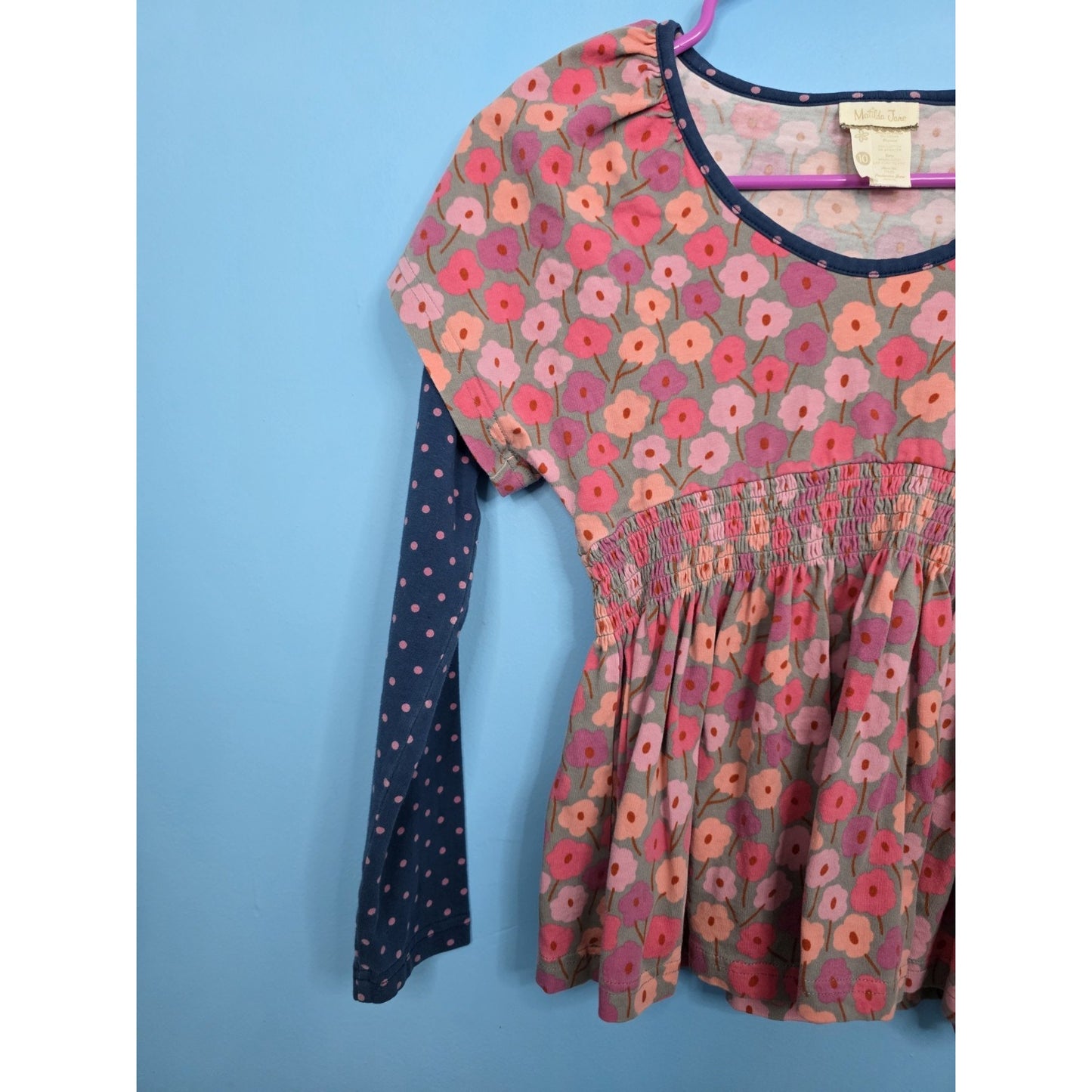 Matilda Jane Kids Girls Size 10 Pink Floral Long Sleeve Knit Shirt Top Colorful