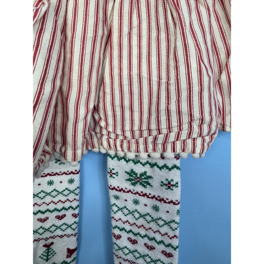 Girls Mud Pie Striped Christmas Pom Pom Skirt With Built In Tights Size 24M/2T
