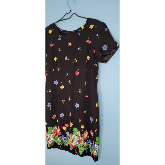 Women's Vintage JD Stone Black Floral Dress Size 14 (Fits Like A 10)