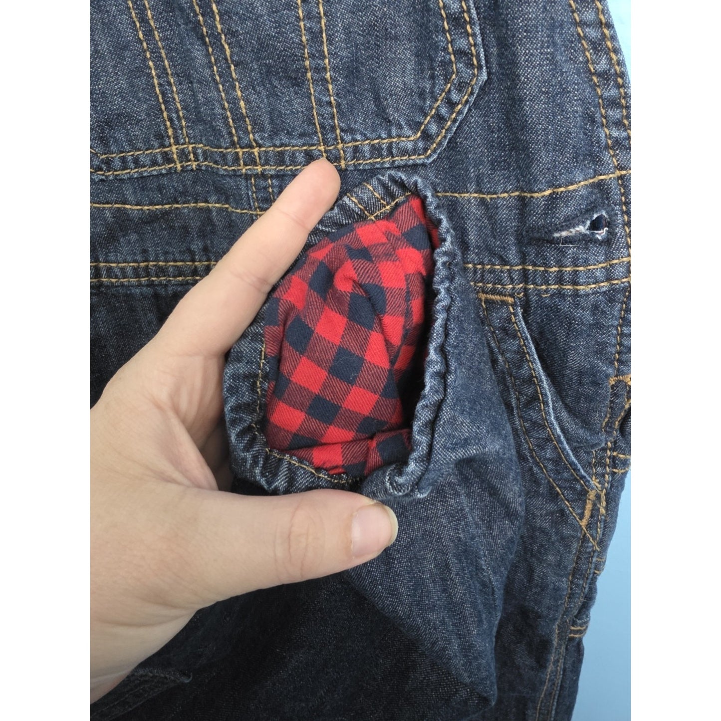 OshKosh Bgosh 3T Denim Buffalo Plaid Flannel Lined Bibs Overalls Jean Toddler