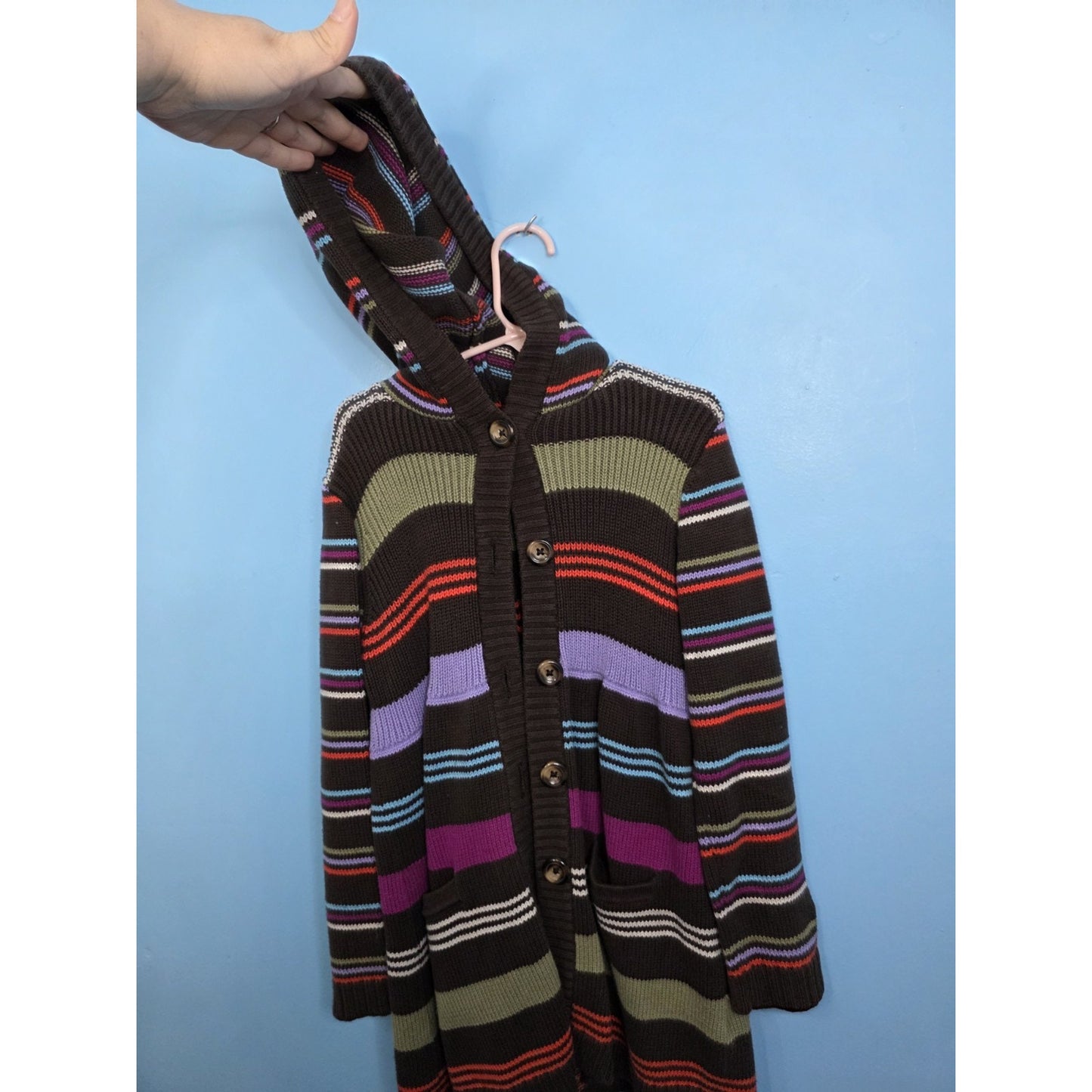 Hannah Andersson Knit Cardigan 100% Cotton Size 110 With Hood Pockets Buttons