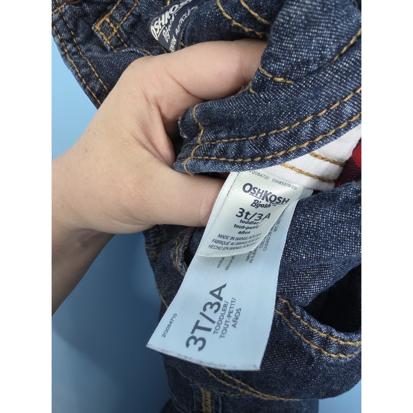 OshKosh Bgosh 3T Denim Buffalo Plaid Flannel Lined Bibs Overalls Jean Toddler