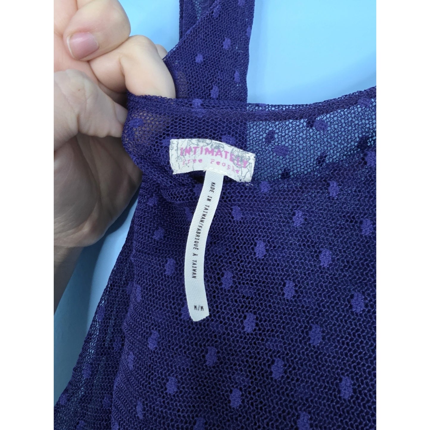 Intimately Free People Navy Swiss Dot Sheer Lace Midi Slip Dress Size Medium