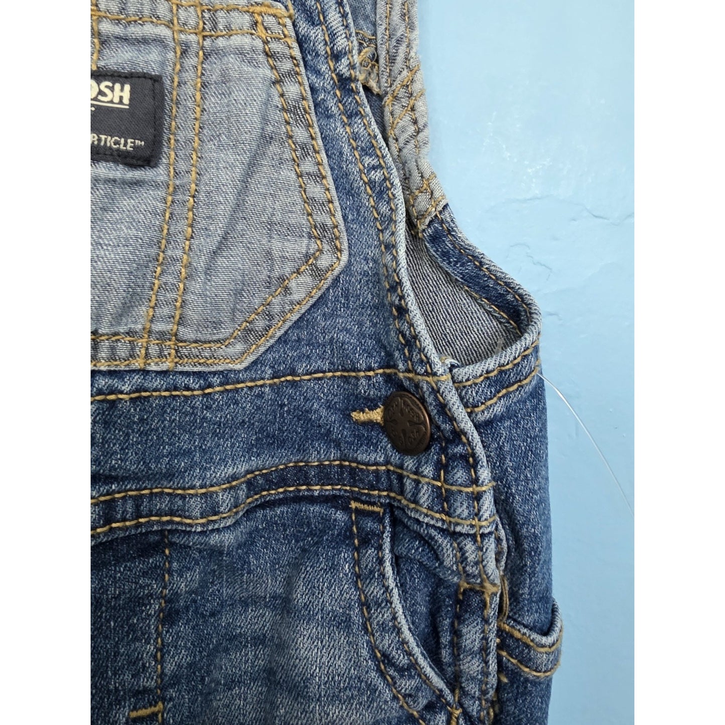 Oshkosh B’gosh baby 3m distressed denim overalls with light blue pocket vestbak