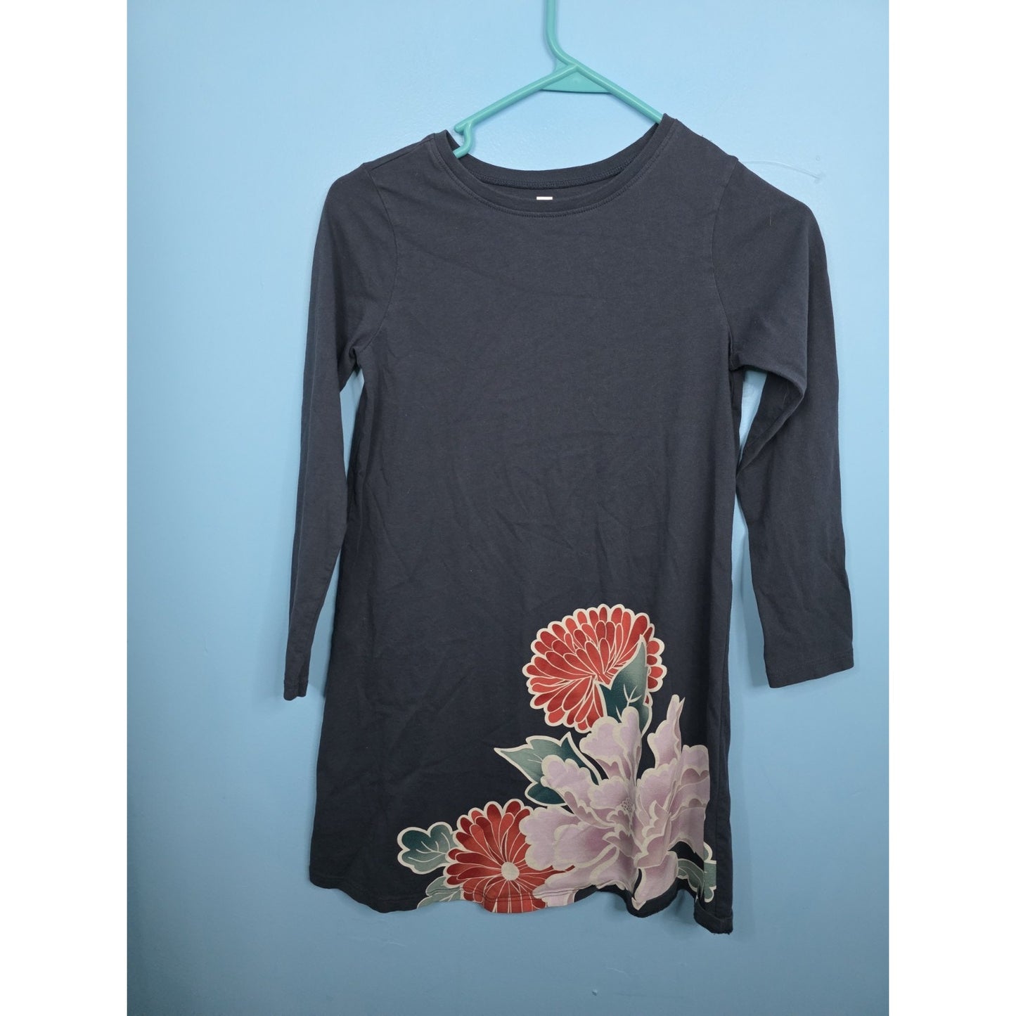 Tea Collection Girls Dress Size 10 Navy Blue Chrysanthemum Long Sleeves Cotton