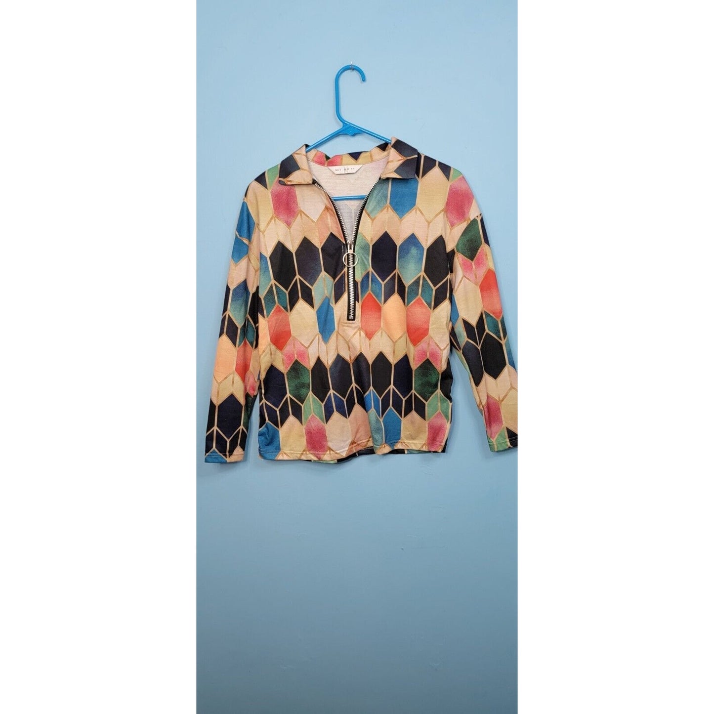 Tendency Shirt Womens Small Multi Color Geometric 1/2 Zip Stretch Pullover