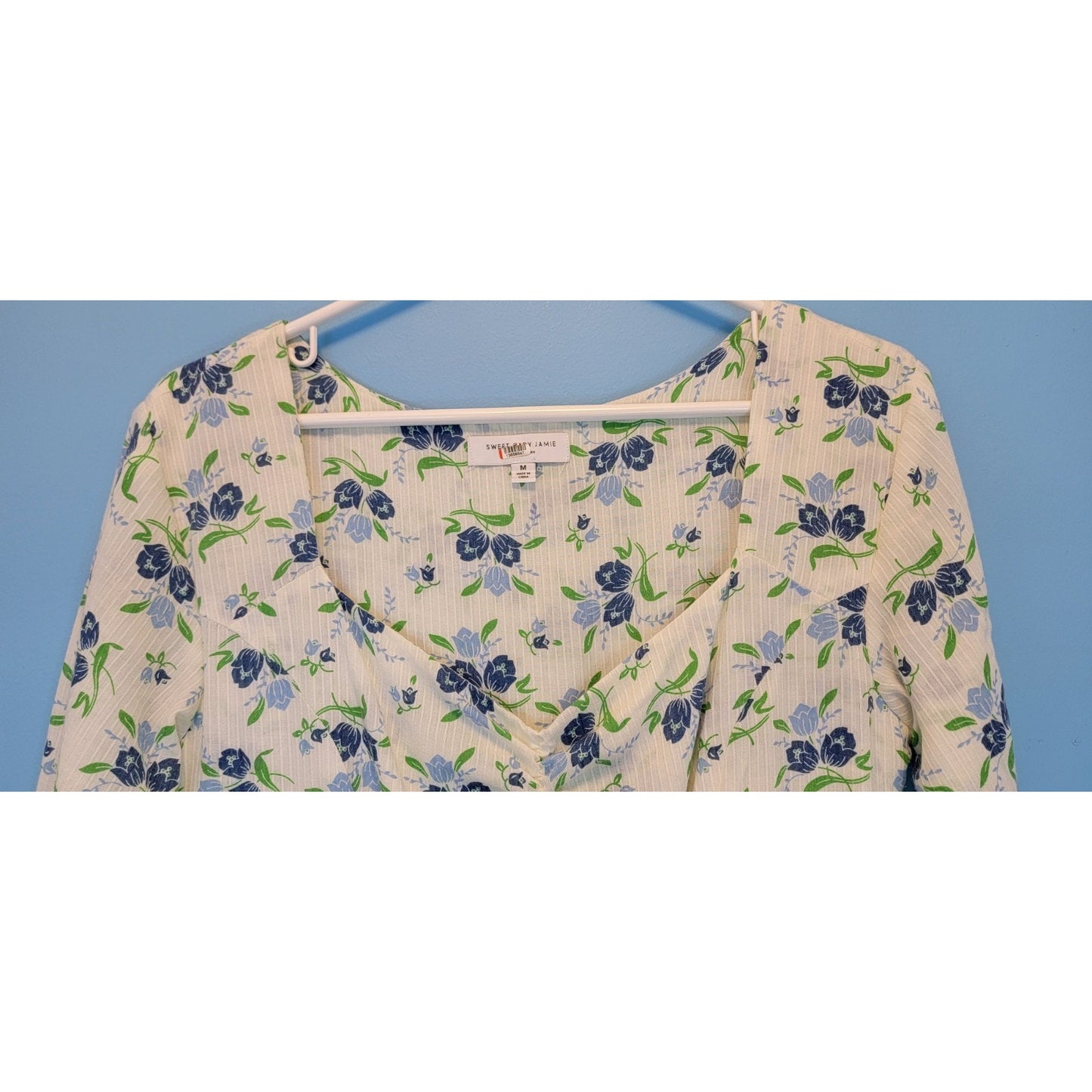 Sweet Baby Jamie Ivory Floral Print Tiered 3/4 Sleeve Midi Dress Size Medium