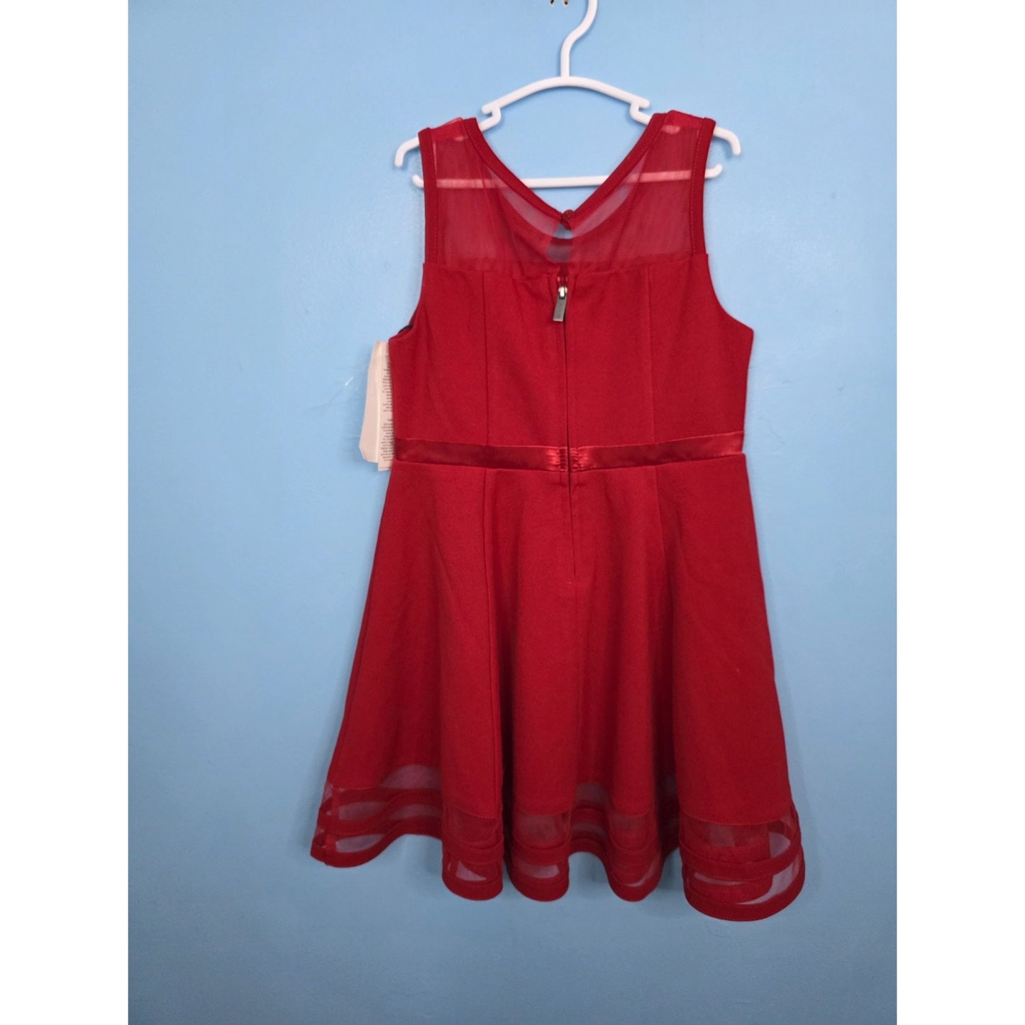 Calvin Klein Illusion Size 6 Mesh Bow Front Dress, Girls Red Sleeveless MSRP $74