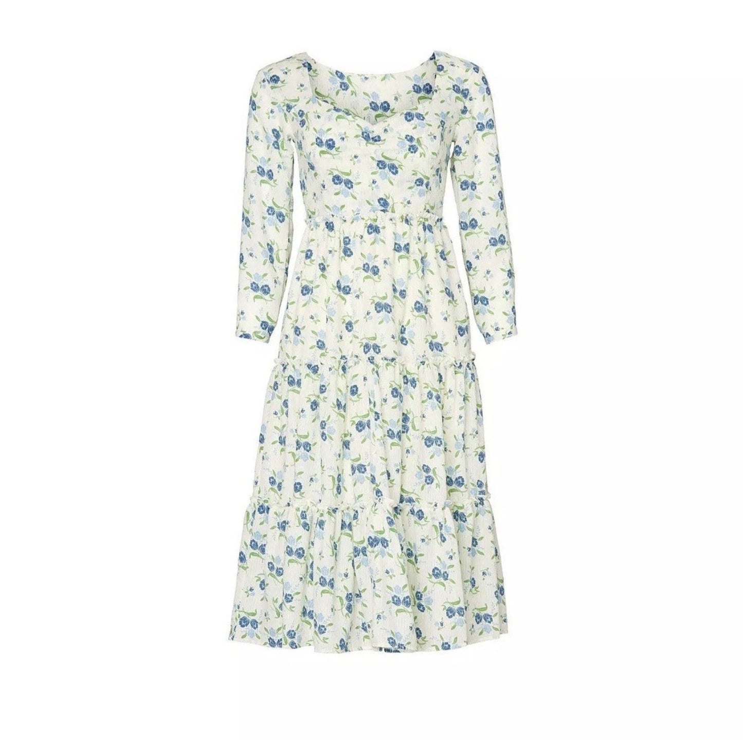 Sweet Baby Jamie Ivory Floral Print Tiered 3/4 Sleeve Midi Dress Size Medium