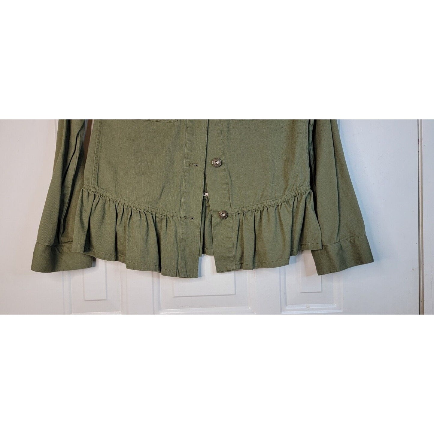 Matilda Jane Embroidered Patchwork Military Jacket Sz XS Army Olive Green Artsy