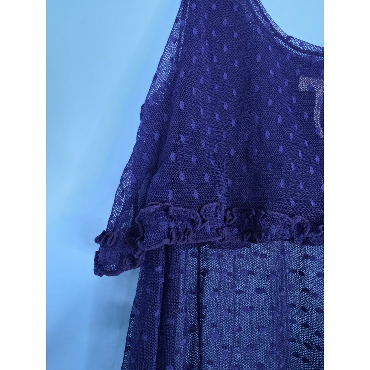 Intimately Free People Navy Swiss Dot Sheer Lace Midi Slip Dress Size Medium
