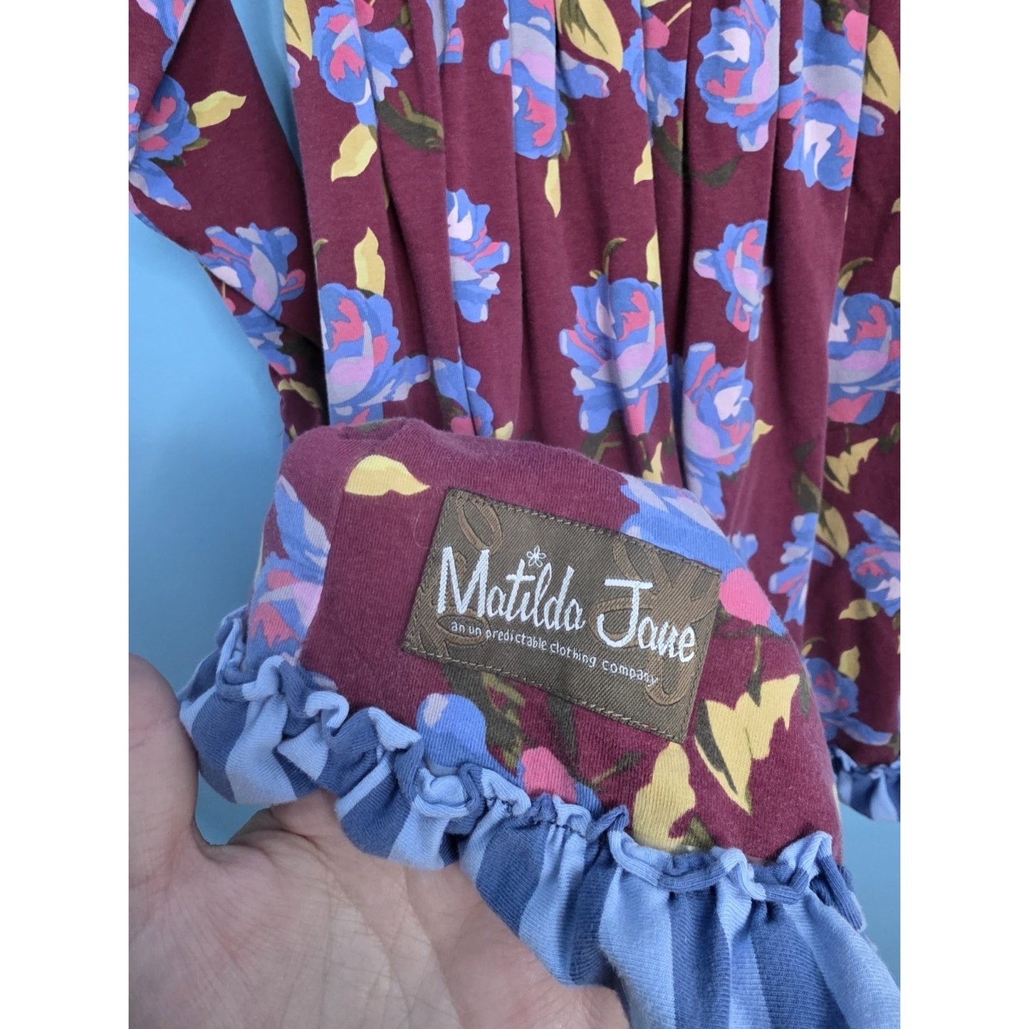 Matilda Jane Dress 8 Winifred Burgundy Blue Floral Ruffle