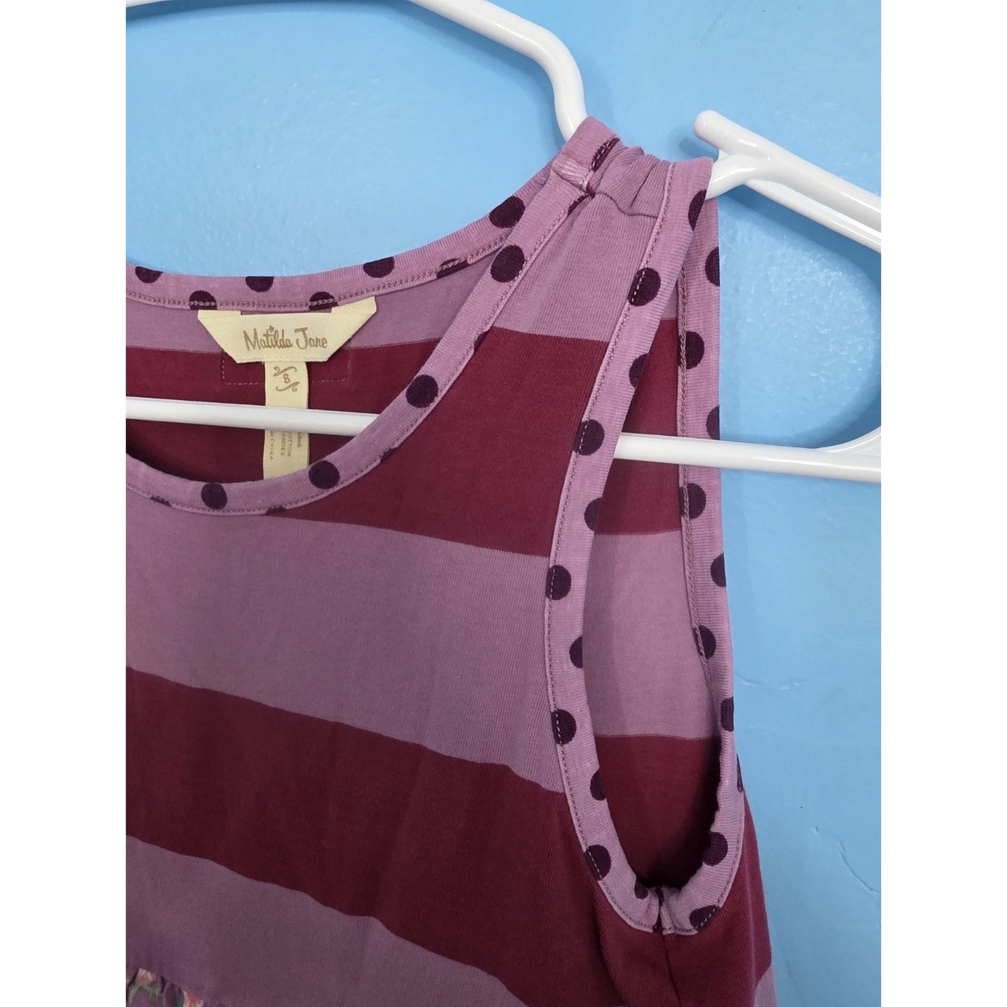 Matilda Jane Top Sz 8 Oh Dear Ruffles Tunic Tank Once Upon A Time Dots Stripes