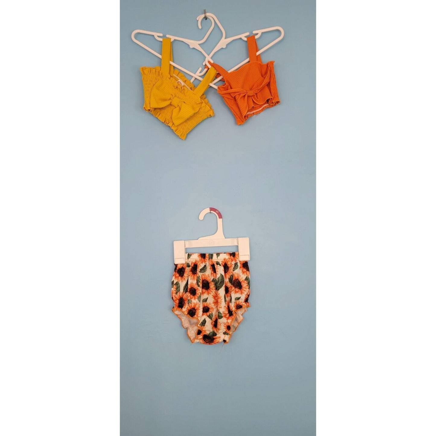 Baby Girls 6-9mos 3 Piece Outfit, 2 Bow Crop Tanks And Sunflower Bloomers