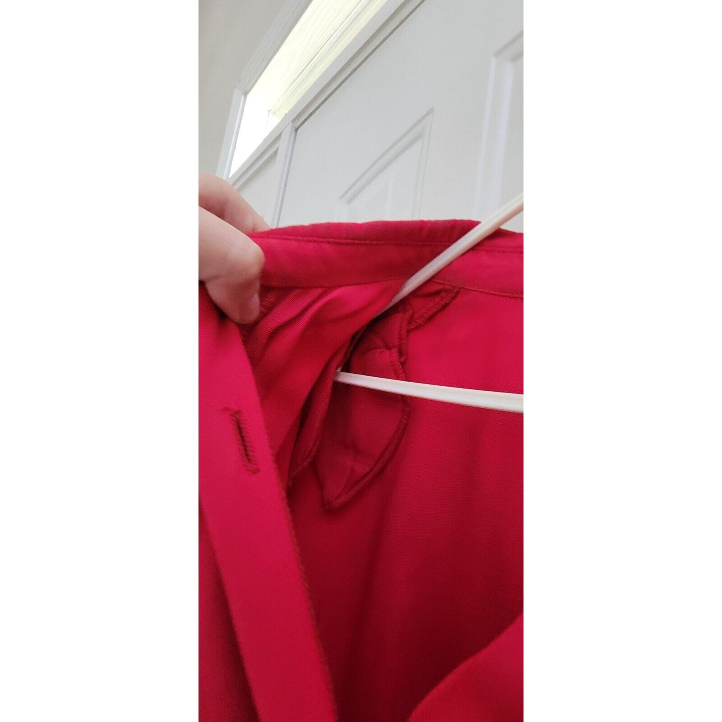1980s David Benjamin Shin Length Pinky Red Belted Dress With Brooch Size 16