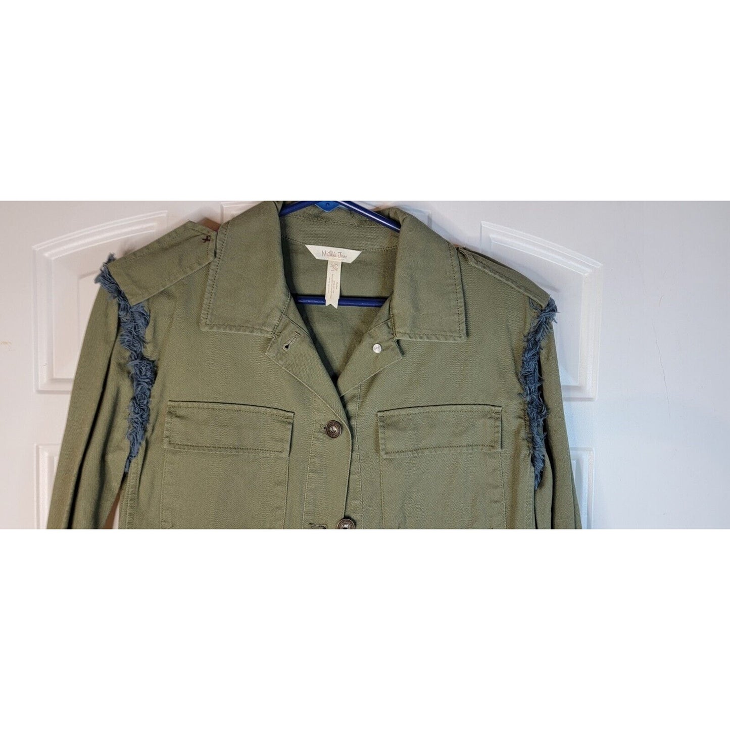 Matilda Jane Embroidered Patchwork Military Jacket Sz XS Army Olive Green Artsy