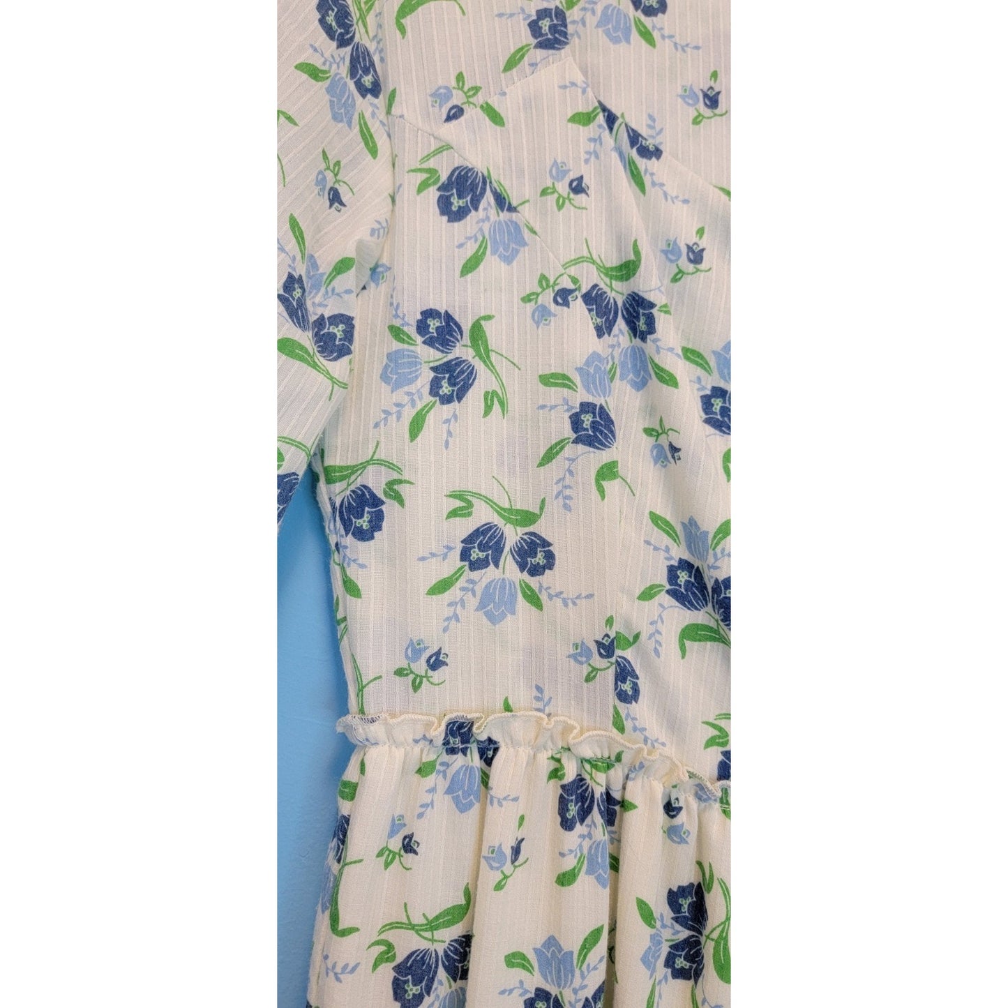 Sweet Baby Jamie Ivory Floral Print Tiered 3/4 Sleeve Midi Dress Size Medium