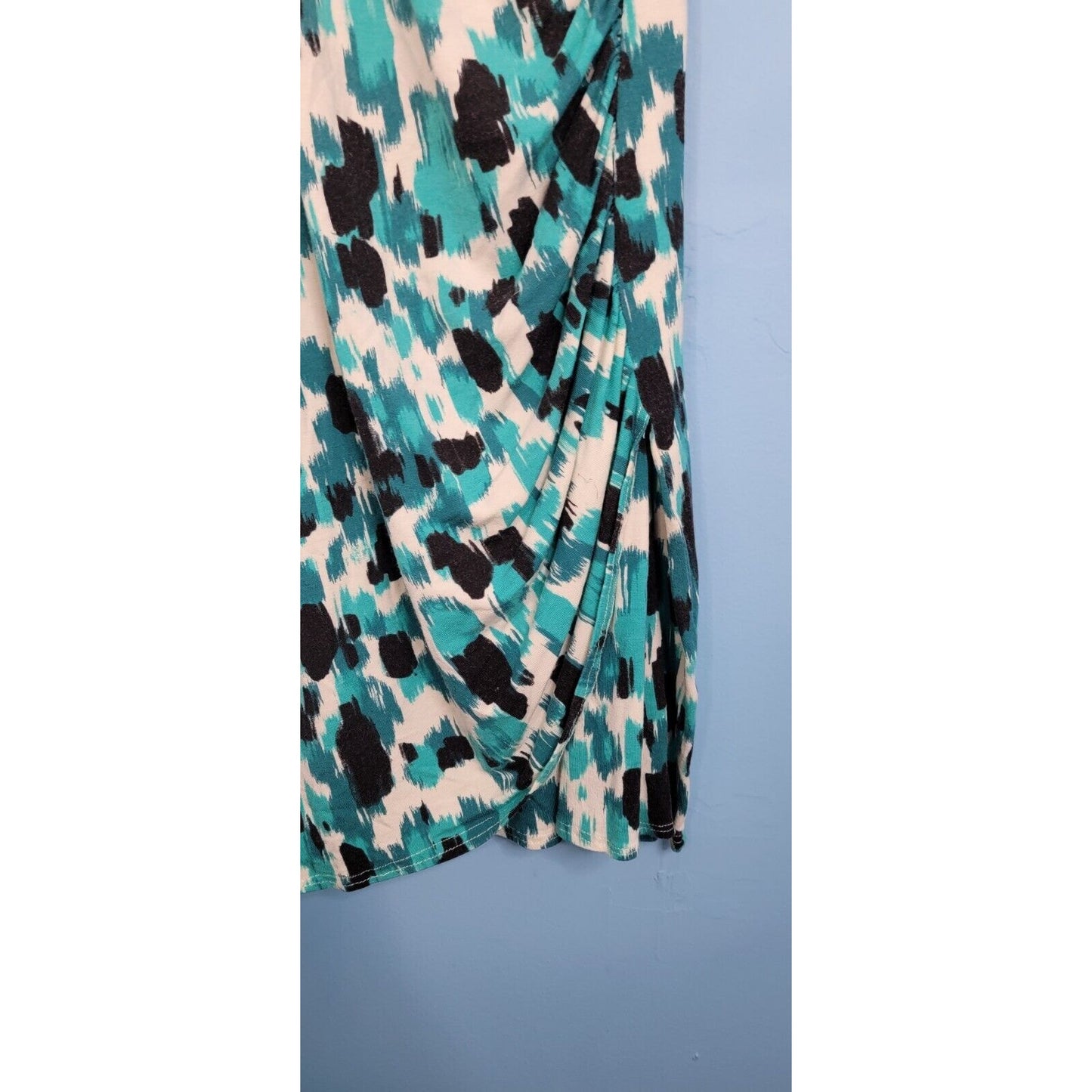 Lucy & Laurel Black White Turquoise Deep V Neck Cap Sleeve Dress Size Small