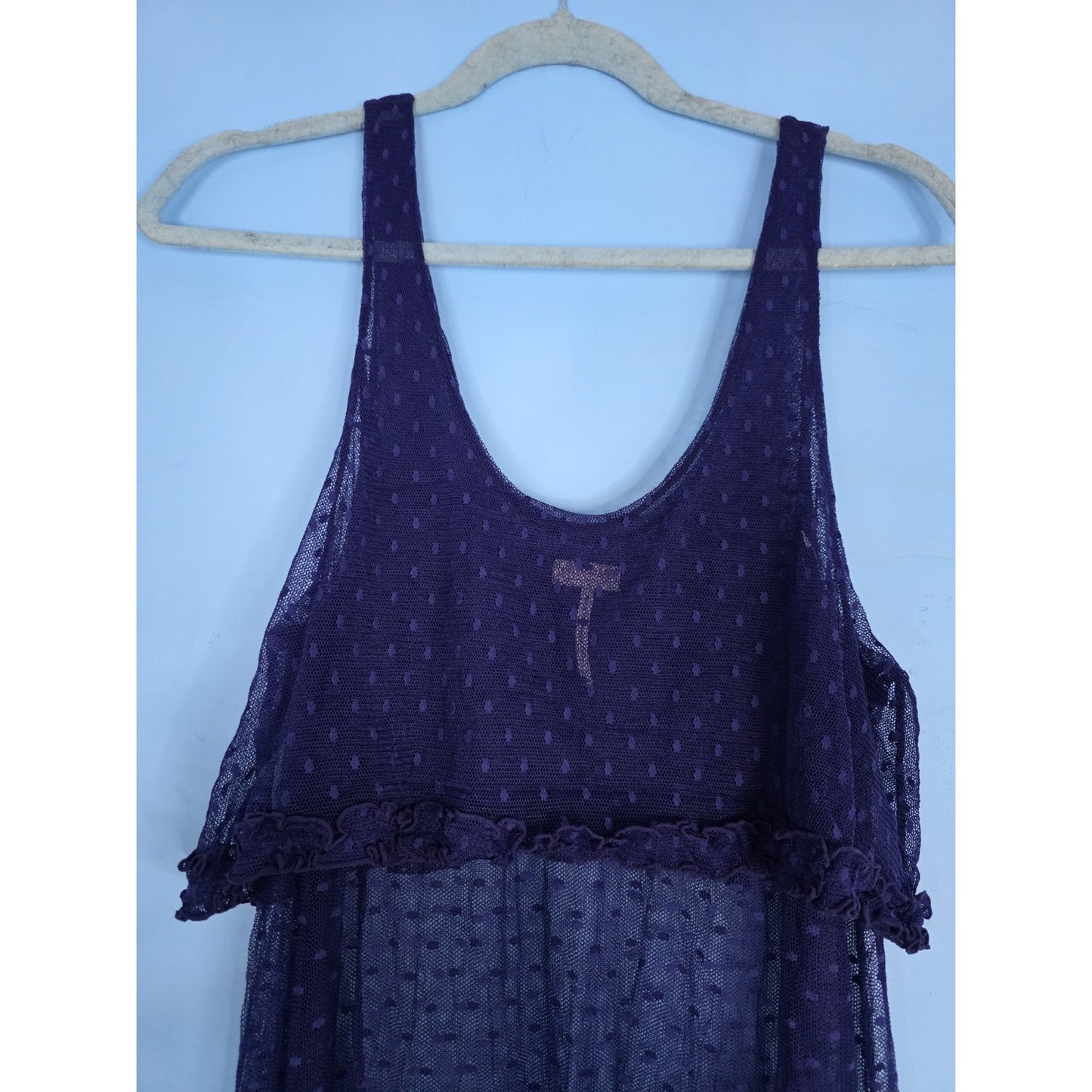 Intimately Free People Navy Swiss Dot Sheer Lace Midi Slip Dress Size Medium