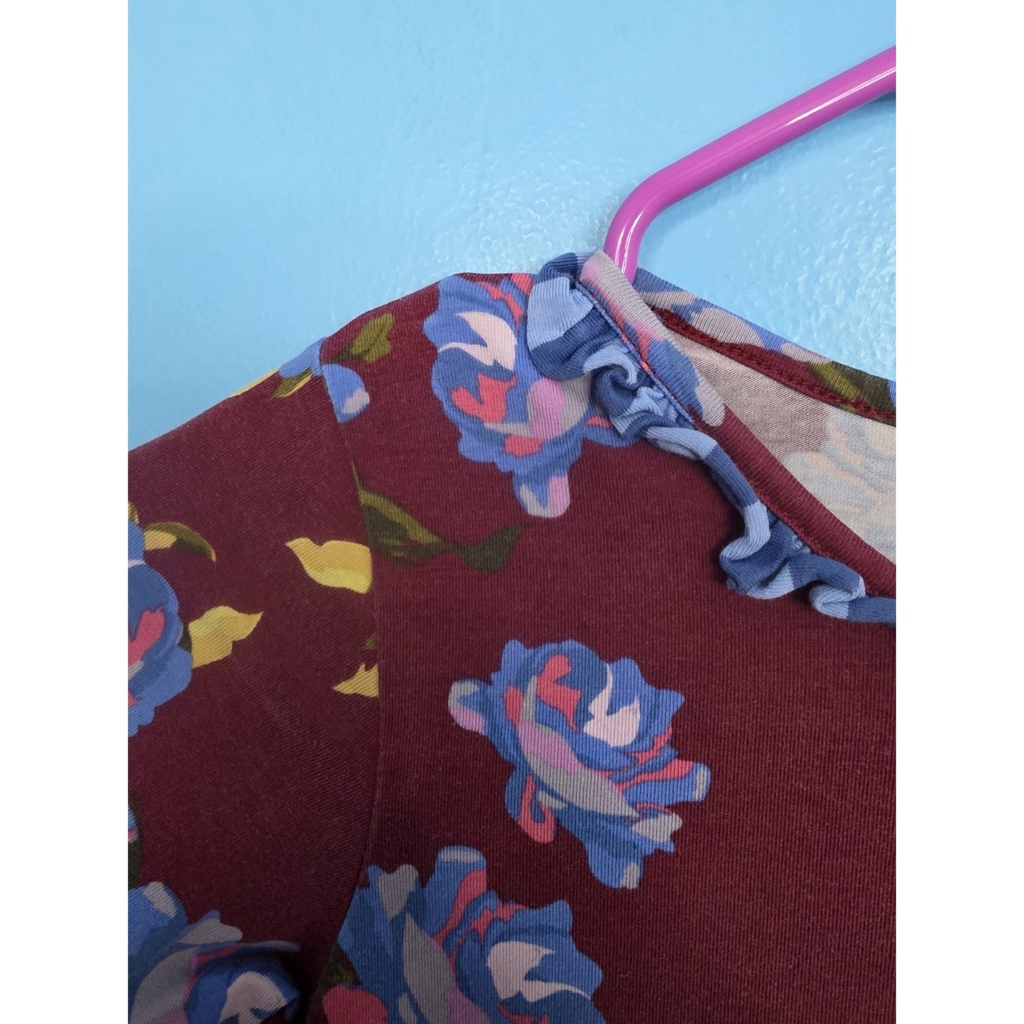 Matilda Jane Dress 8 Winifred Burgundy Blue Floral Ruffle