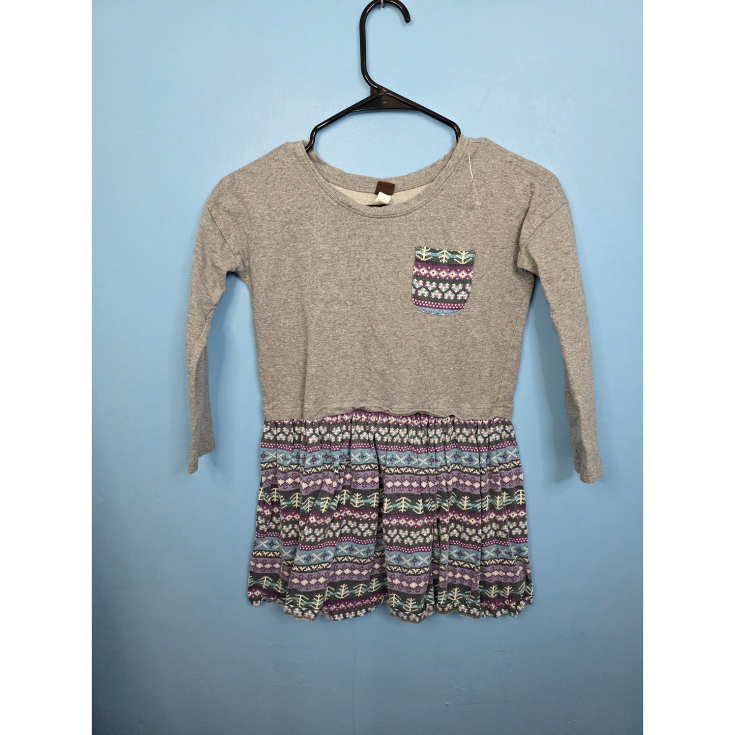Tea Collection Dress Size 7 EUC Gray With Purple Print Skirt