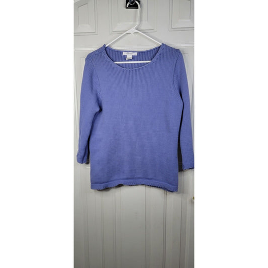 Workshop Republic Clothing Knit Crew Neck Blue Sweater 3/4 Sleeves Size Large
