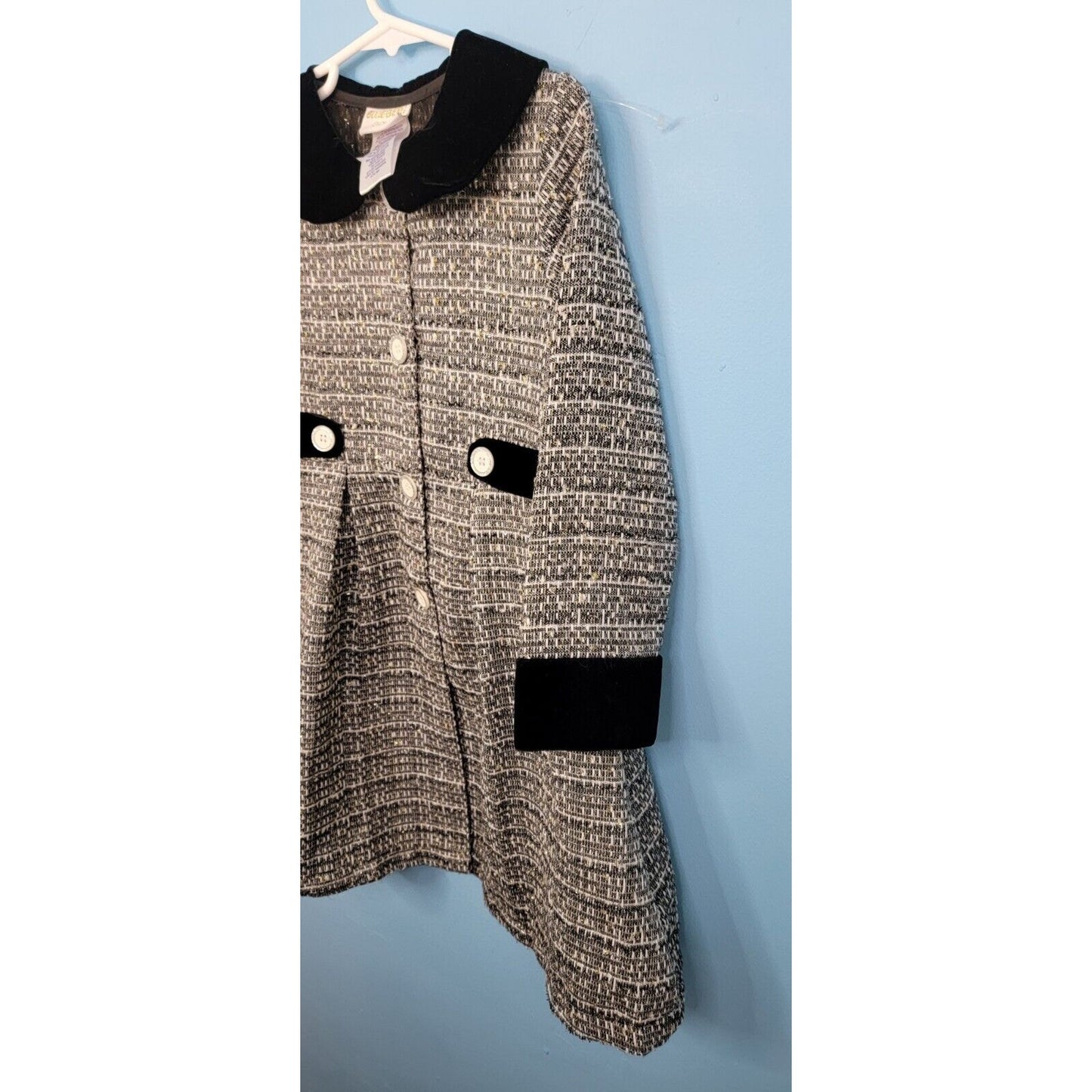 Blueberi Boulevard Black And White Tweed Button Front Pleated Jacket Size 6