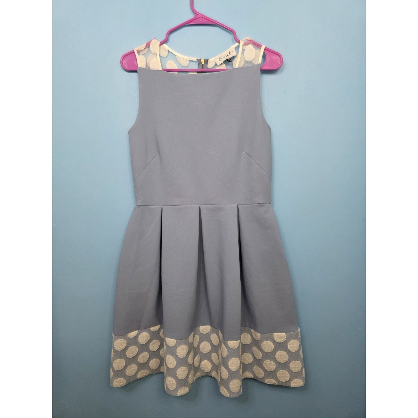 Closet London Women's Size 10 Blue White Polka Dot Lace Sleeveless Mini Dress
