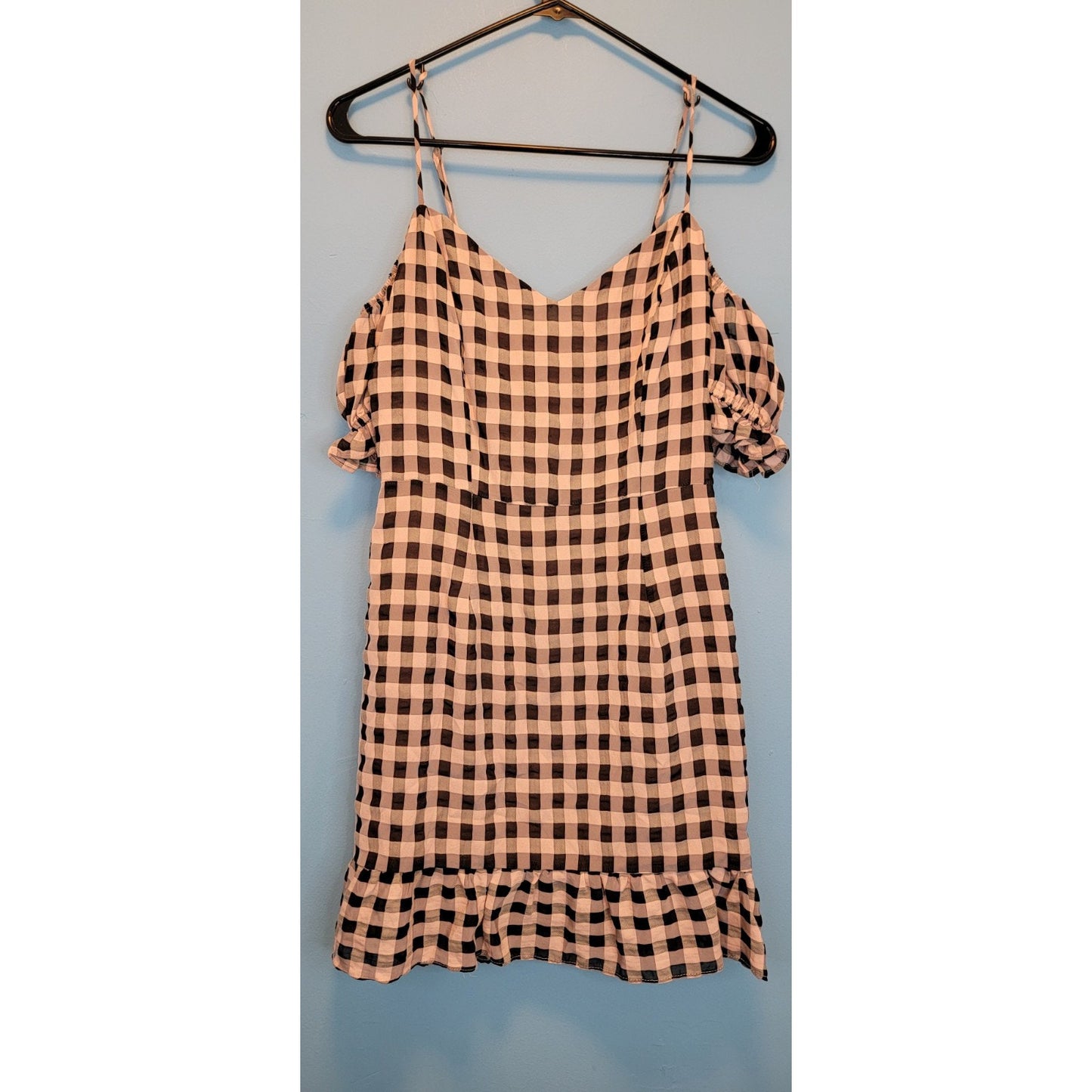 Estrella Cosmopolitain X DTP Pink Plaid Cold Shoulder Mini Dress Size Medium
